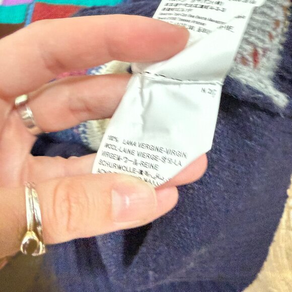 United Colors of Benetton 100% Wool Sweater Mock Neck Maximalist Colorful M - Picture 7 of 7